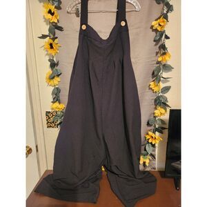 EMERY ROSE Plus Size 5XL Black Wide Leg Button Accent Jumpsuit Overalls